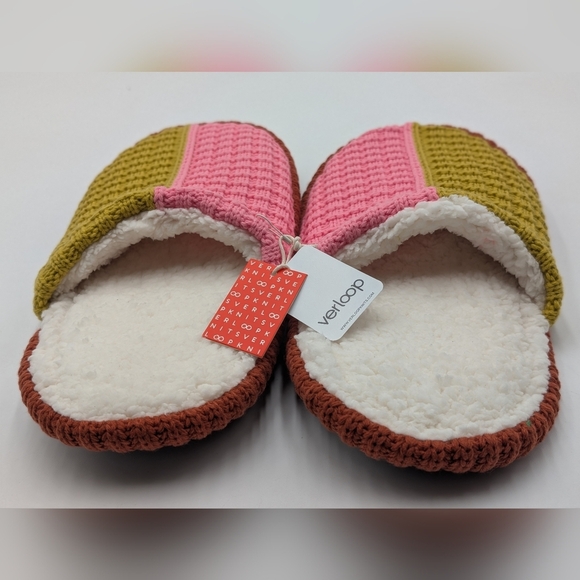 NWT VERLOO Knit Slide Slipper Sz W 9.5-12.5 / M 11 Golden Olive/Pink Colorblock - Picture 5 of 17